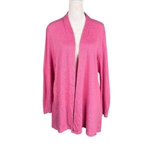 J Jill Large Love Linen Lightweight Open Cardigan Sweater Pink Long Sleeve
